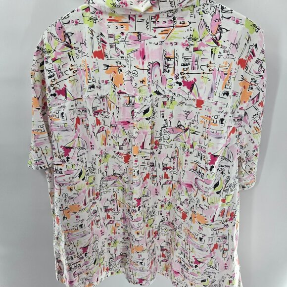 Vintage White Stag Plus White Abstract Cafe Town Button Up Shirt Size 26W/28W - Picture 2 of 12